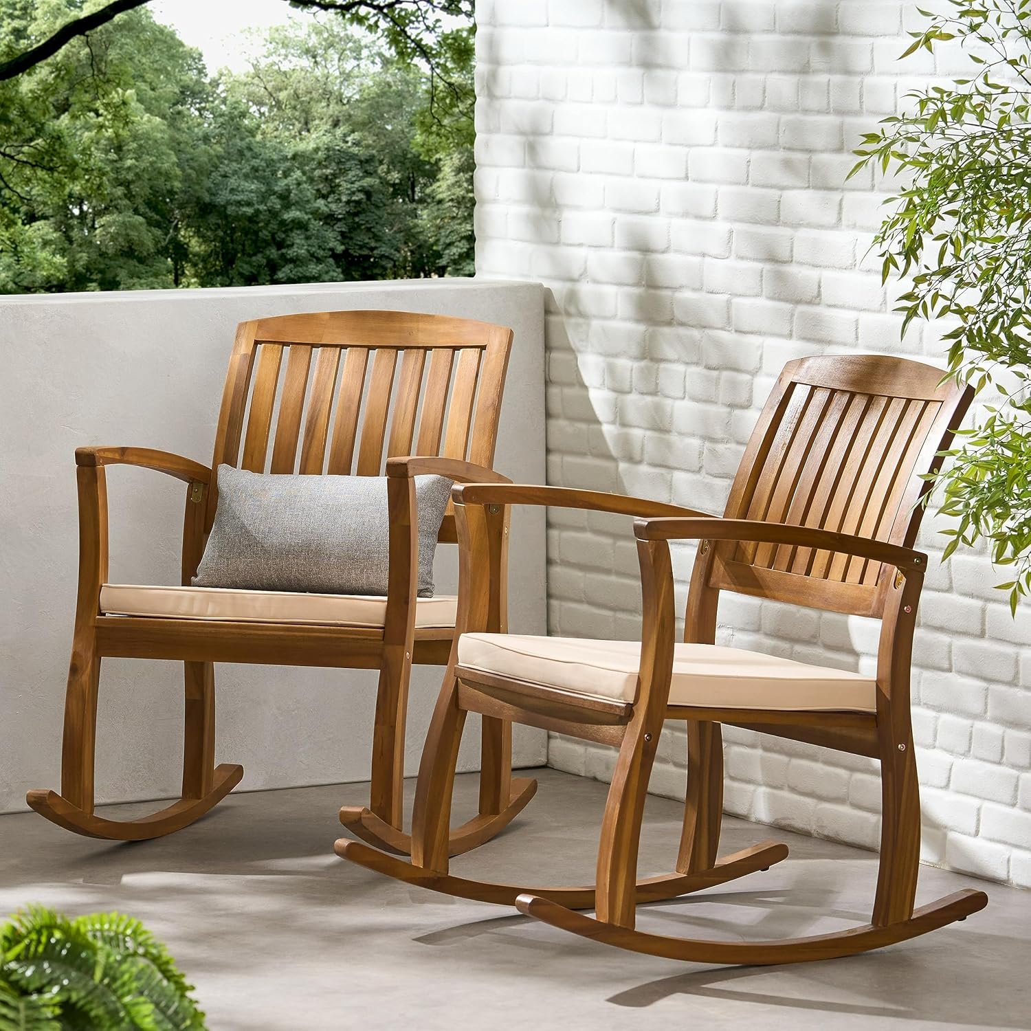 Selma Acacia Rocking Chairs with Cushions Christopher Knight Home