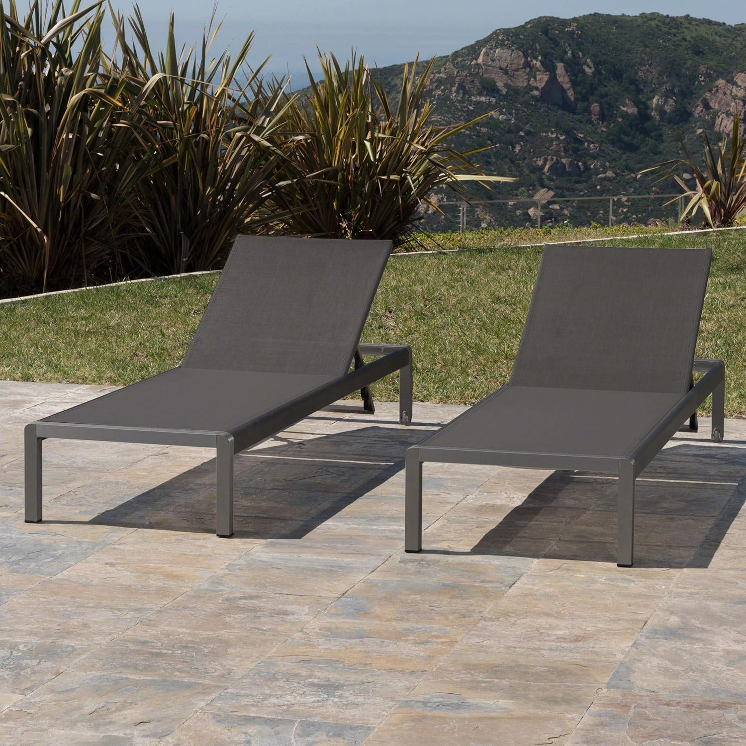Cape Coral Outdoor Aluminum Chaise Lounges with Mesh Seat by Christopher Knight Home