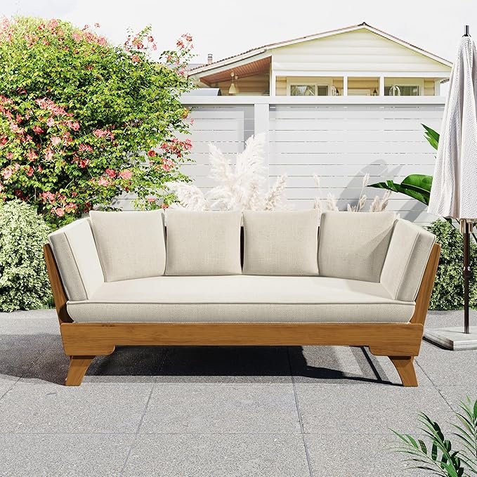 Gary Patio Convertible Couch, Wooden Outdoor Daybed by Christopher Knight Home